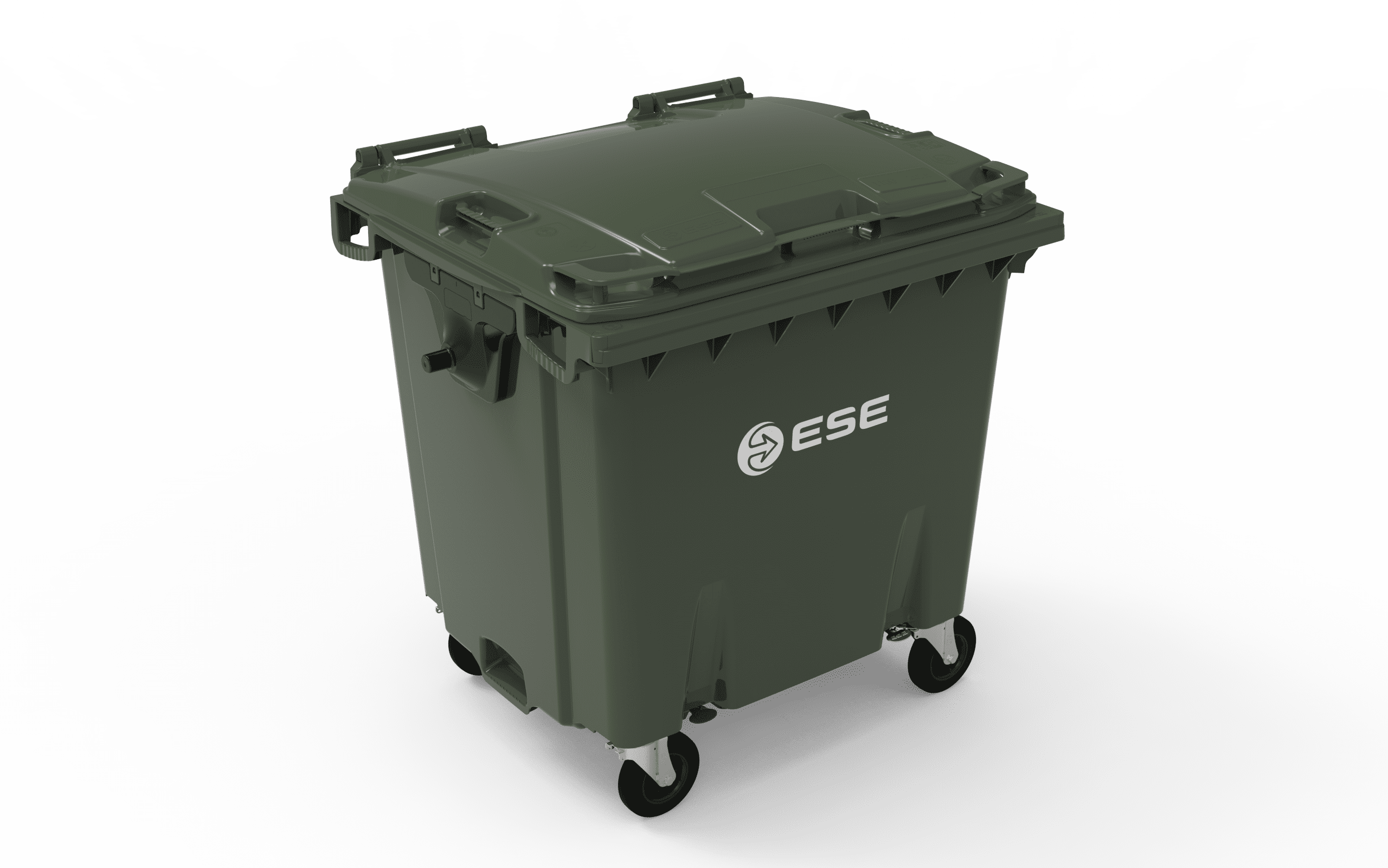 Контейнер для ТПВ, ESE, 1100 л, ErgoStop, з плоскою кришкою, зелений 180